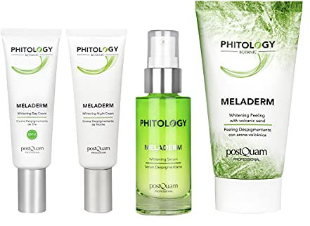 Postquam - Phitology | Anti Flecken Gesichtspflege Set - Tages Feuchtigkeitsgesichtscreme + Depigmentierende Nachtcreme + Anti Falten Serum + Peeling