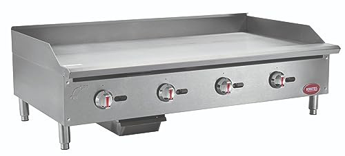Kratos 48 Wide Commercial Countertop Griddle, Gas Hot Plate for Restaurants, Manual Controls, 4 Independent Burners, Powerful 120,000 BTU Output (29Y-006)