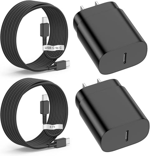 2 Pack-for Samsung Galaxy S23 S22, S21, Note 20 Fast Charging Type C,25w USB C Super Fast Charger Type C Wall Charger Block Android Phone Cable for Samsung Galaxy S20 Plus Ultra 2×6ft Black