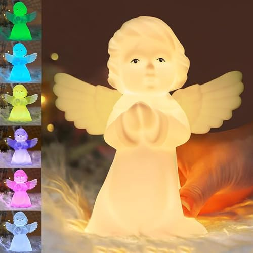 Veilleuse AVEKI en forme d'ange avec 7 couleurs de contrôle par touche, rechargeable par USB, lampe de nuit LED mignonne pour chambre d'enfant, cadeau pour bébé, enfant, adolescent (ange)