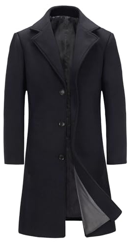 INVACHI Men's Wool Blend Long Trench Coat Notched Collar Single Breasted Overcoat Warm Winter Pea Coat