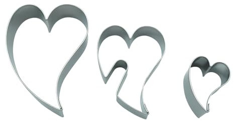BekkiB - Juego de 3 cortadores de galletas corazón - 2 cortadores de galletas en forma de corazón y 1 molde para hornear galletas - Apto para lavavajillas de acero inoxidable - 88765
