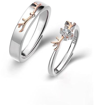 TDNEKMCA Anillo Abierto Para Pareja De Ciervos De Moda, 2 Anillos De Promesa Para Parejas, Anillo Abierto Ajustado Para Alianzas De Boda, Anillos De Compromiso, Anillos De Amor Sin Fin Para Él Y Ella