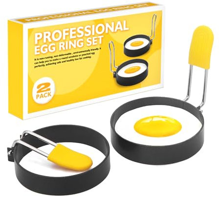 TNSLAND 2 Stampo Pancake in Acciaio Inox, Stampo per Uova Pancake Antiaderente, Formine per Uova con Silicone Antiscottatura, Stampo per Omelette per Uova, Frittelle, Dolci, Muffin, ecc