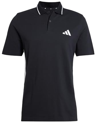 adidas Homme Essential Three Stripes Pique Polo Shirt, Black/White, M