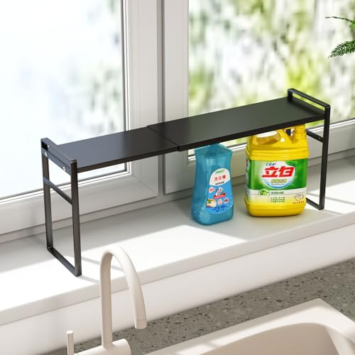 Extendable Narrow Tall Storage Shelf for Windowsill & Kitchen, Black