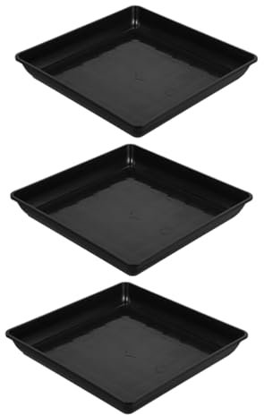MERRYHAPY Bandejas De Plástico para Plantas Cuadradas 3 Piezas Negras 35 Cm para Interior y Exterior Base Gruesa Recogedora De Agua para Macetas y Platillos De Goteo Resistentes