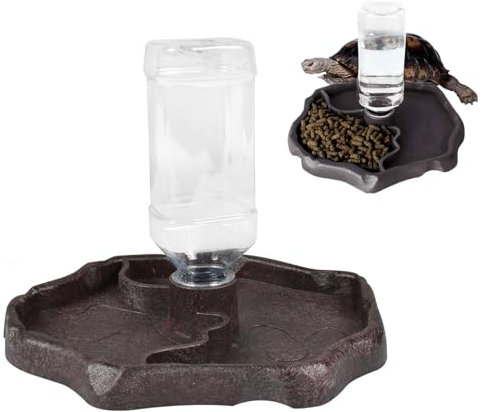 Fleymu Schildkröten Wasserschale, Reptilien Schildkröten Wasserschale 2-in-1 Futterautomat Nassfutter in Plastic Transparent Wasserspender mit Flasche für Schildkröten, Eidechse, Schlangen, Frösche
