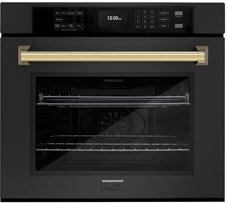 ZLINE 30 in. Autograph Edition Professional True Convection Single Wall Oven with Air Fry and Self Clean in Black Stainless Steel with Polished Gold Handle (WASBZ-30-G)
