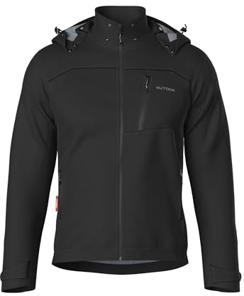 KUTOOK Softshell-jacka för män vinter jackor vandring fleece herr taktisk militär jacka med avtagbar huva vattentät vindtät för berg vandring vandring, Svart, M