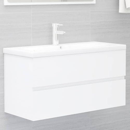 Sufrk Mueble lavabo blanco 90 x 38,5 x 45 cm de madera multicapa - Mueble de baño suspendido decoración moderno muebles de madera