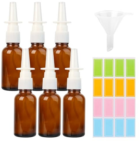 HXC 6 stycken nässprayflaska tom 30 ml/1 oz glas nässprayflaska brun återanvändbar påfyllningsbar sprejflaska med munstycken för havssalt vatten koksaltlösning