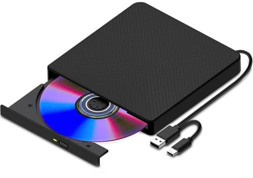 XIAOXIN Lecteur CD/DVD Externe pour PC, USB 3.0 et USB-C Graveur DVD Externe Optique Portable CD/DVD -/+RW Drive, Mince DVD Player Transmission Rapide Câble USB Intégrée pour Windows/MacOS/Laptop