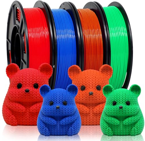 Eono Lot de filaments PLA+ 1,75 mm, 4x250g – Filaments pour imprimante 3D haute résistance, précision et fiabilité, Rouge, Orange, Bleu, Vert, Compatible avec tous les imprimantes 3D FDM