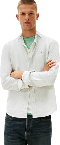 Tommy Jeans Uomo Camicia Stripe Oxford Slim Fit, Verde (Cloudy Jade Stripe), M