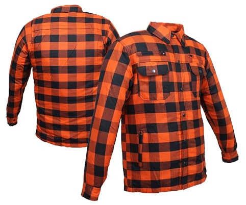 Motorradhemden Biker Hemdjacke Wasserdicht & Winddicht Motorrad Kariertes Hemd mit Protektoren Jacke Flanell Lumber Aramid (DE/NL/SE/PL, Alphanumerisch, L, Regular, Regular, Orange)
