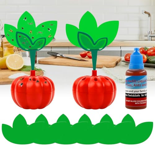 Piège Moucherons Fruits, 2X Pièges à Mouches + 30ml Appât + 8 Pièges à Insectes Verts, Piege a Mouche Interieur, Anti Moucheron de Cuisine, Réutilisable, Attrape Moucheron Interieur