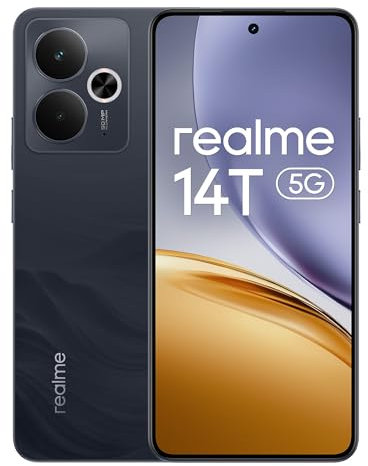 realme 14T 5G teléfono Inteligente de 8 + 256 GB, Procesador 5G Dimensity 6300, Batería de 6000 mAh, Carga rápida de 45 W, Pantalla AMOLED para Esports de 120 Hz, IP69, NFC, Negro T(sin Adaptador)