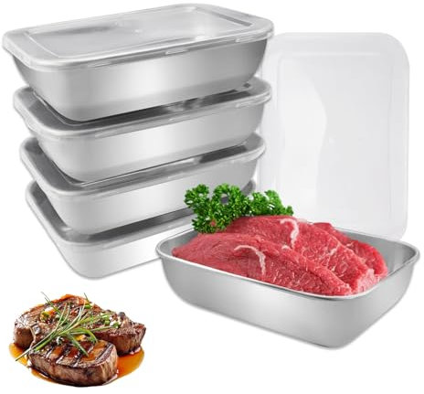 Lot de 5 Boite de Conservation Alimentaire, 1100 ml Conservation en Acier Inoxydable Empilables, Réutilisables Conservation des Aliments avec Couvercles, Boite Hermetique pour Fruits, Salades