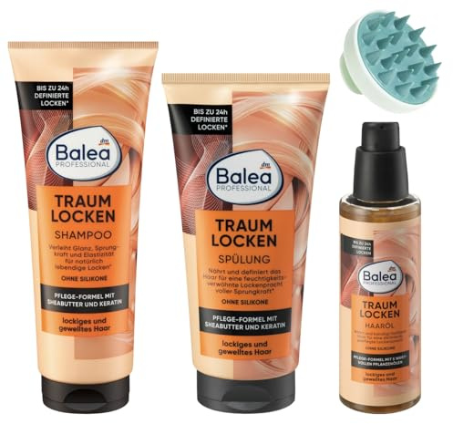 3er Pack Balea: 1x Professional Shampoo Traumlocken, 250 ml, 1x Professional Spülung Traumlocken, 200 ml, 1x Professional Haaröl Traumlocken, 100 ml+Kopfhaut Massagebürste