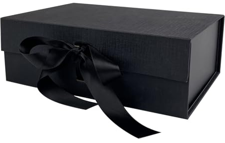 VELLUSTRA Scatola Regalo con Coperchio Magnetico, 33 x 23 x 10.5cm, Pieghevole Vuota Confezione Scatole, Riutilizzabile, Facile da Assemblare, per Compleanni, Matrimoni, Anniversari, Natale (Nero)