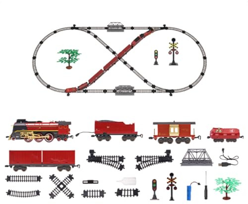 Juegos de tren eléctrico para adultos, juego de tren eléctrico ovalado de Navidad vintage con luz, vapor y humo, decoración navideña y regalo para entusiastas de los trenes