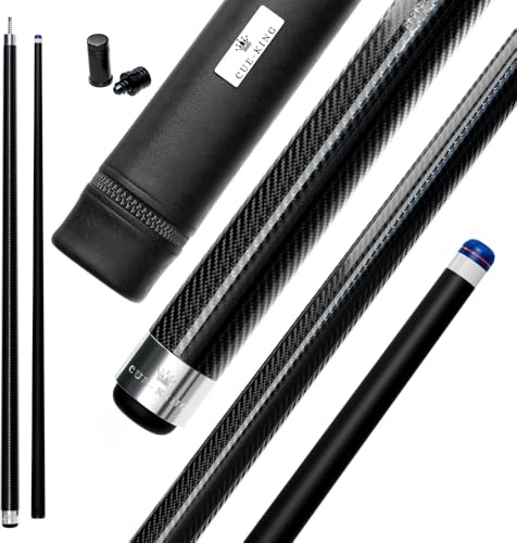 Cue-King Taco de billar de carbono de grado militar, 58 pulgadas, 18 onzas, 2 piezas con punta de 12,5 mm de alta calidad acabado en carbono expuesto brillante, taco de billar profesional (con funda