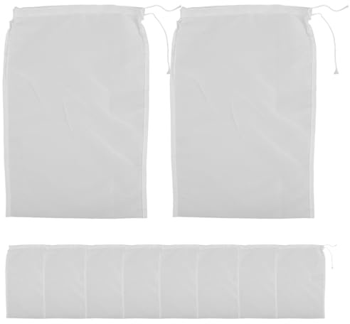 Gadpiparty 10 bolsas de malla para colar leche de frutos secos, malla fina de nailon, reutilizables, para zumos de frutas, zumos, alimentos y café frío (30 x 20 cm).
