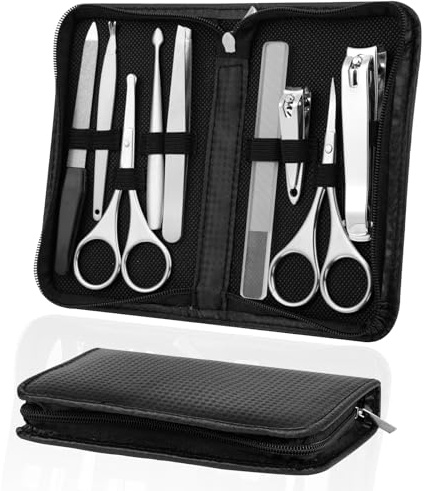 AYBUY Set per manicure, 9 Pezzi Tagliaunghie Professionale Kit Manicure set, Set manicure da viaggio con custodia in pelle pregiata, Manicure Nail Grooming Kit Strumenti per Manicure
