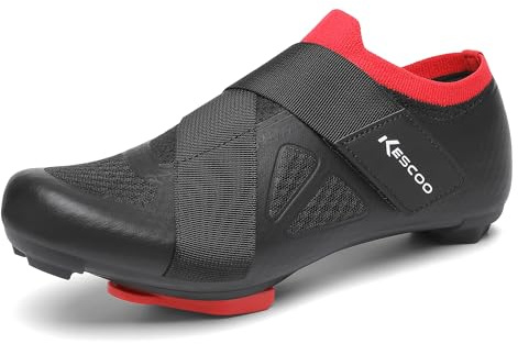 KESCOO Unisex Cycling Shoes Compatible with Peloton Bike & SPD Indoor Outdoor Road Bike Cycling Shoe for Men Women, 1 Hook and Loop Strap, with Delta Cleats Black 41
