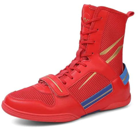 Scarpe da Boxe da Uomo e da Donna, Stivaletti da Pugile Traspiranti, Antiscivolo, Leggeri e Comodi per Lotta e Wrestling,Rosso,40 EU