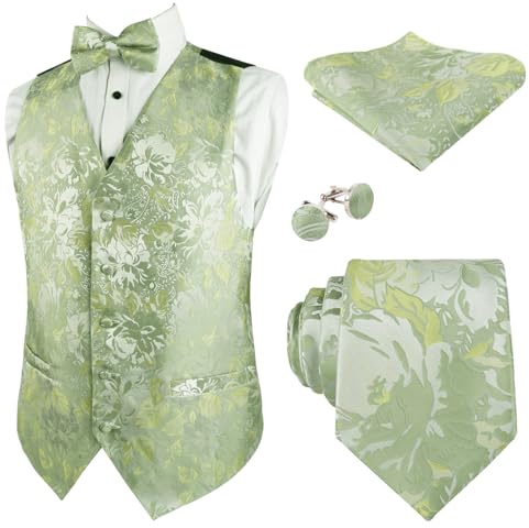 Alizeal Herr klassisk 5 st Paisley Jacquard Kostym Väst Set, 185-salvia grön, XL