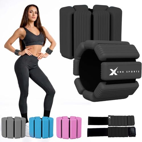 Xn8 Adjustable Ankle Weights 0.25, 0.5kg Pairs – Silicone Wrist & Ankle Weights for Walking, Running, Yoga, Pilates, Gym and Home Workouts - Wearable Weight Bracelets for Dance, Cardio & Aerobics
