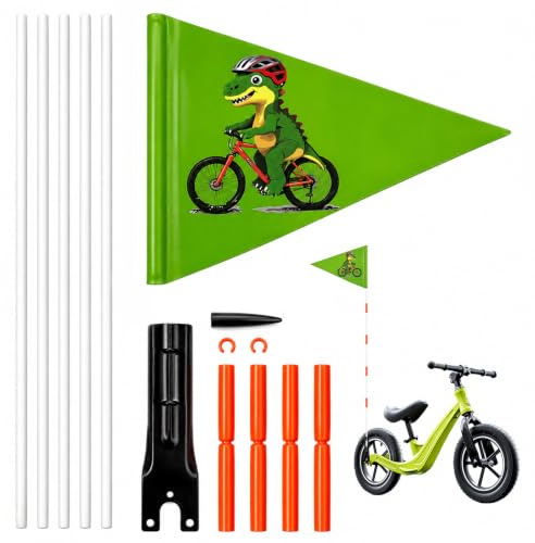 JOVYTH Bandera Triangular Bicicleta Dinosaurio, Banderín Ajustable Con Soporte, Accesorio Seguridad Para Niños