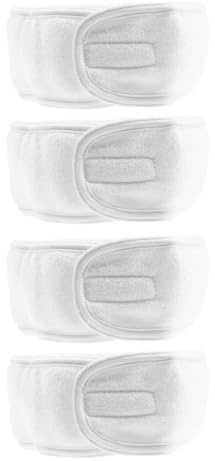 COMPUKAS Lot de 4 Bandeaux Blancs pour Femmes avec Élasticité et Bande Adhésive, Bandeau de Bain et Maquillage pour Maintenir les Cheveux Nets