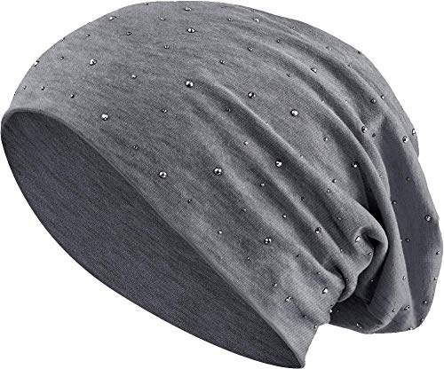 Jersey Cotone Elastico Lungo Slouch Beanie Unisex Uomo Signore con Strass Stelle Beanie Heather in 35 Colori Diversi (7) (Heather Grigio Scuro)