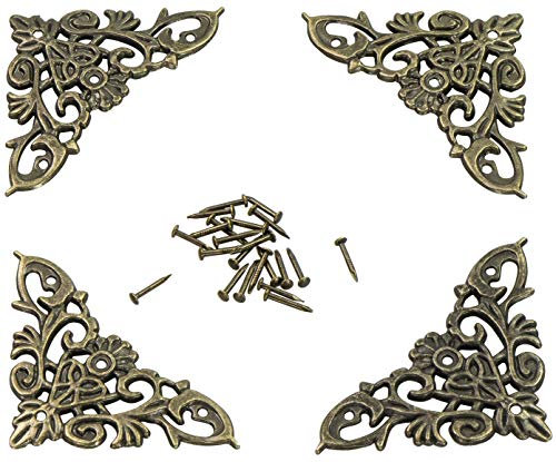LAUBLUST Metall Ornamente im 4er Set - Messing Style ca. 65 x 37 x 2 mm - Florales Jugendstil Design - Deko Ecken zum Verzieren von Kisten Möbeln Büchern