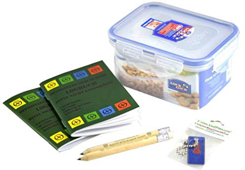 Geocache Set Trackable FTF Travelbug Dose Logbücher Finderhinweis Set Paket Lock