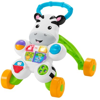 Fisher-Price Lern mit mir - Zebra Lauflernwagen, musikalisches Aktivitäts- und Gehspielzeug mit Lerninhalten, ab 6 Monaten, Version: Spanisch - Reduzierte Verpackung, GXC34