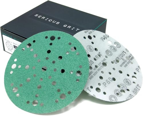 Serious Grit - 6-Inch 49-Hole 60 Grit Sanding Discs - Heavy-Duty Hook & Loop Film Discs - Sandpaper for Random Orbital Sanders - 25 Pack Box