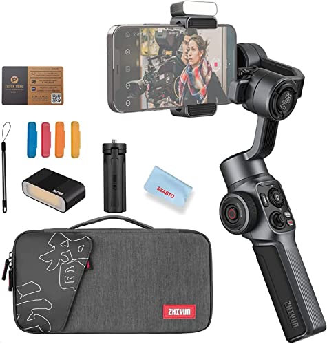 Zhiyun Gimbal für Smartphone Smooth 5 Combo 3-Achsen Hand-Stativ w/Stativ für iPhone Android Cellphone für Vlogging YouTube Vlog TikTok Instagram Live Video w/Del Fülllicht