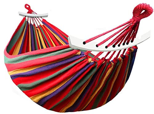 Hängematte 2 Personen, Camping Hängematte Outdoor Doppelhängematte mit Schwebebalken,260 * 150 Extra große Segeltuch Hängematte, Belastbarkeit bis 300kg für Terrasse Hof Garten
