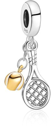 Annmors Charm Abalorios Tennis Racket Colgante de Cuentas Plata de Ley 925 Circonita Cúbica Compatible con Europeo Pulseras Collar,Charms de Festival Cumpleaños Para Mujer Niña