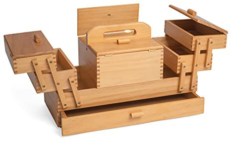 Hobby Gift Caja de madera en voladizo para costura y manualidades, 4 niveles con cajón