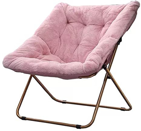 Fabric Moon Chair Faux Fur Saucer Chair Folding Lazy Chair with Thick Cushion and Metal Frame,Accent Lounge Lazy Chair Leisure Padded Seat for Living Room,Balcony,Bedroom ( Color : Pink , Size : Witho