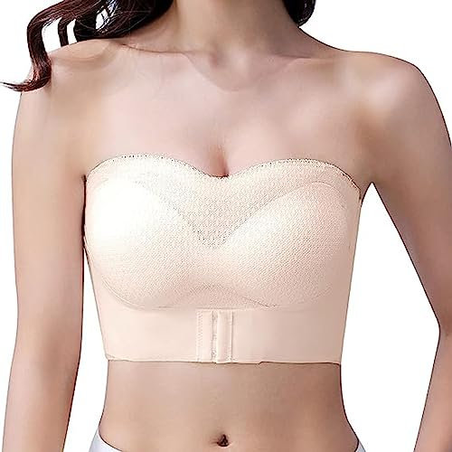 Strapless Bras for Women,Full Support Non-Slip Convertible Bandeau Bra, Women Push up Bandeau Bra (Skin,L)