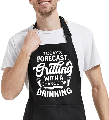 OzosKeiw Funny Grilling Aprons for Men with Pockets, Mens Kitchen Aprons for Cooking BBQ Grill, Chef Apron for Men, Funny Birthday Gift for Dad Husband Christmas Brother Father