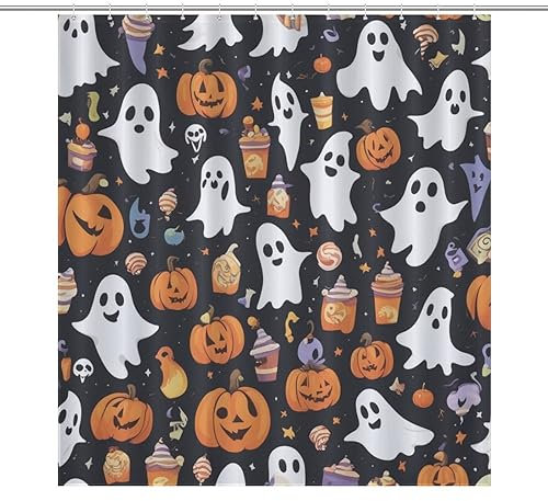 NHSY Tenda da doccia per Halloween, fantasma, zucca, gatto nero, pipistrello, ragno, tenda da doccia per bambini