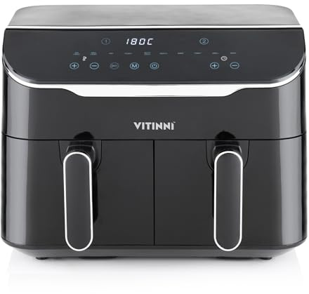 Vitinni Dual Basket 8L Air Fryer, Digital Interface, 10 Different Cooking Modes, 2 Drawer Air Fryer for Large Family, Dehydrate Bake and Slow Cook Functions