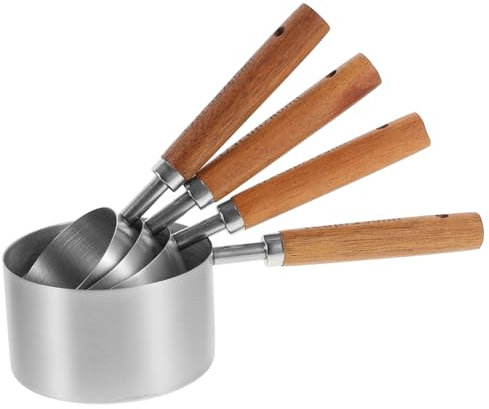 MUCKLILY Messbecher Aus Edelstahl Mit Holzgriff Präzise Messwerkzeuge Für Küche Backen 4 Stück Für Flüssigkeiten Und Trockene Zutaten Hundefutterschaufel 1/4 Tasse Für Teetassen Und